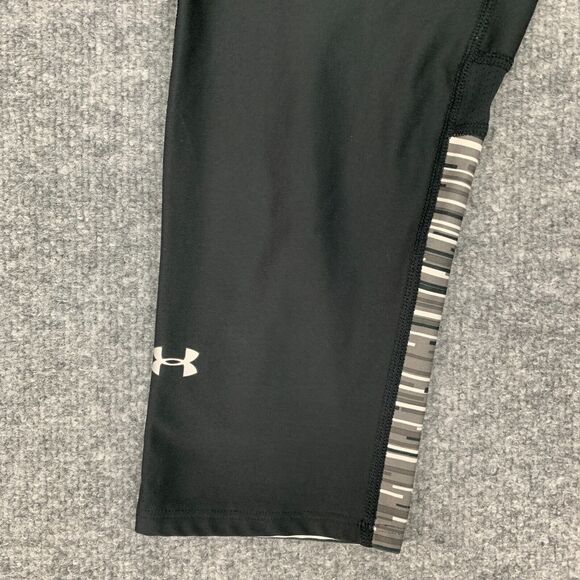 Under Armour Cropped Leggings Womens M Medium Black Fitted HeatGear Gym Workout - Picture 4 of 10